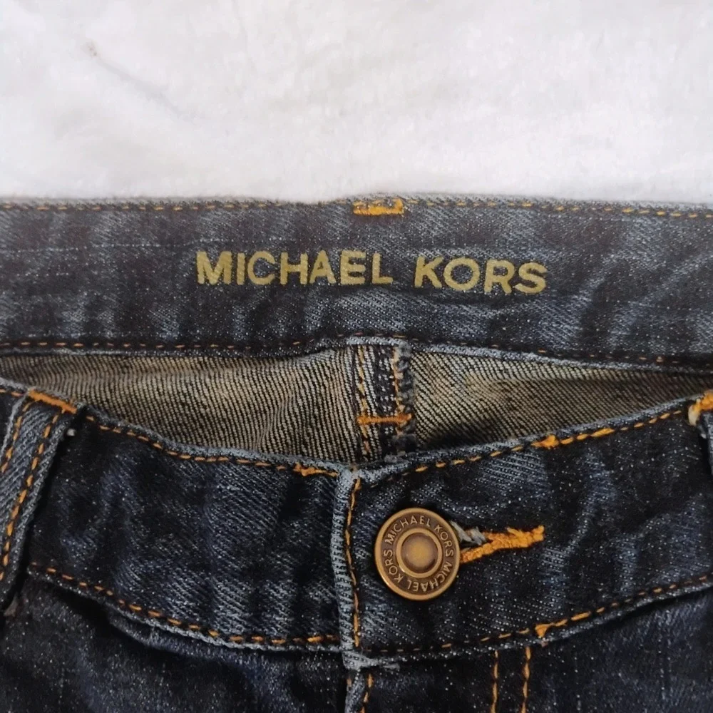 Michael Kors Womens 8 Dark Wash Bootcut Stretch Jeans Gold MK Logo H